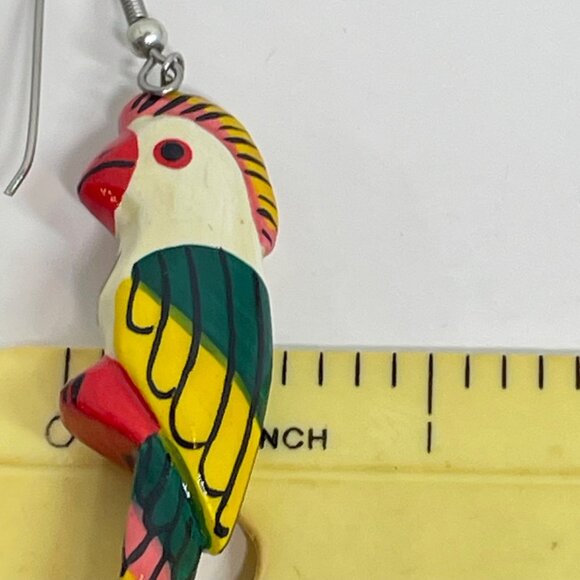 Hand-Painted wooden Parrot Dangle Earrings with Vibrant Tropical Colors - Picture 7 of 7